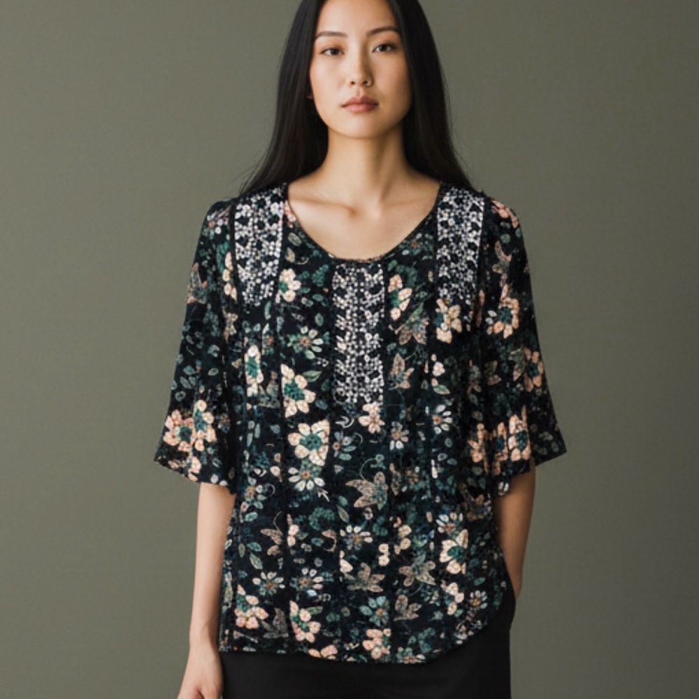 Knox Rose Blouse Top Floral Butterfly Sleeve Multicolor Size M - Picture 1 of 9